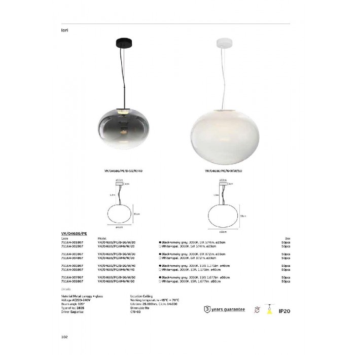 VK/04686/PE/W-W/W/30 - Λευκό + opal. 3000K. 8W. 872lm. ø30cm. AC220-240V. 120°. Τροφοδοτικό Eaglerise. Οροφής/κρεμαστό. -45°C → 70°C. 25.000hrs. Dim No. CRI>80. Μεταλλική ροζέτα + γυαλί. IP20. VK/04686/PE/W-W/W/30 - Λευκό + opal. 3000K. 8W. 872lm. ø30cm. AC220-240V. 120°. Τροφοδοτικό Eaglerise. Οροφής/κρεμαστό. -45°C → 70°C. 25.000hrs. Dim No. CRI>80. Μεταλλική ροζέτα + γυαλί. IP20.