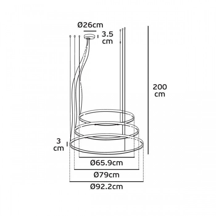 VK/04407PE/B/W/3C - Φωτιστικό LED κρεμαστό με 3 κύκλους, 220-240V, 108W, 3000K, 10.800lm, OSRAM, CRI>80, IP20, ø92.2cm, μαύρο VK/04407PE/B/W/3C - Φωτιστικό LED κρεμαστό με 3 κύκλους, 220-240V, 108W, 3000K, 10.800lm, OSRAM, CRI>80, IP20, ø92.2cm, μαύρο