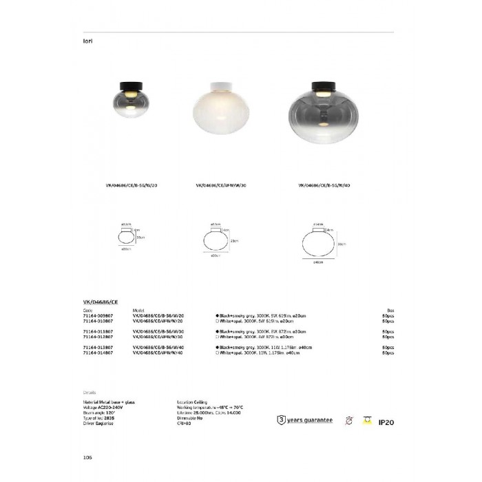 VK/04686/CE/W-W/W/40 - Λευκό + opal. 3000K. 11W. 1.176lm. ø40cm. AC220-240V. 120°. Τροφοδοτικό Eaglerise. Οροφής. -45°C → 70°C. 25.000hrs. Dim No. CRI>80. Metal base + glass. IP20 VK/04686/CE/W-W/W/40 - Λευκό + opal. 3000K. 11W. 1.176lm. ø40cm. AC220-240V. 120°. Τροφοδοτικό Eaglerise. Οροφής. -45°C → 70°C. 25.000hrs. Dim No. CRI>80. Metal base + glass. IP20