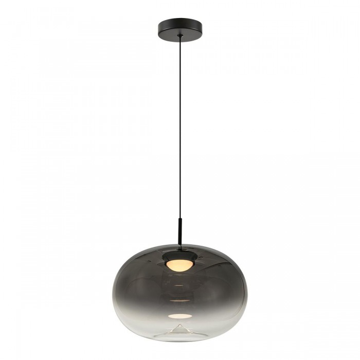 VK/04687/PE/B-SG/W/28 - Μαύρο + smoky grey. 3000K. 8W. 911lm. ø28cm. AC220-240V. 120°. Τροφοδοτικό Eaglerise. Οροφής/κρεμαστό. -45°C → 70°C. 25.000hrs. Dim No. CRI>80. Μεταλλική ροζέτα  +  γυαλί. IP20