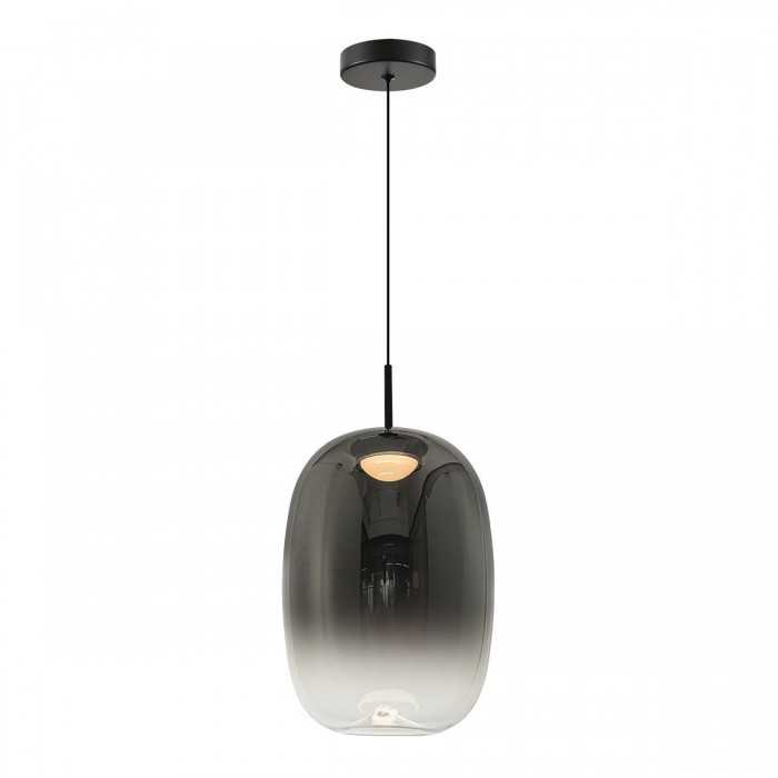 VK/04687/PE/B-SG/W/20 - Μαύρο + smoky grey. 3000K. 8W. 911lm. ø20cm. AC220-240V. 120°. Τροφοδοτικό Eaglerise. Οροφής/κρεμαστό. -45°C → 70°C. 25.000hrs. Dim No. CRI>80. Μεταλλική ροζέτα  +  γυαλί. IP20