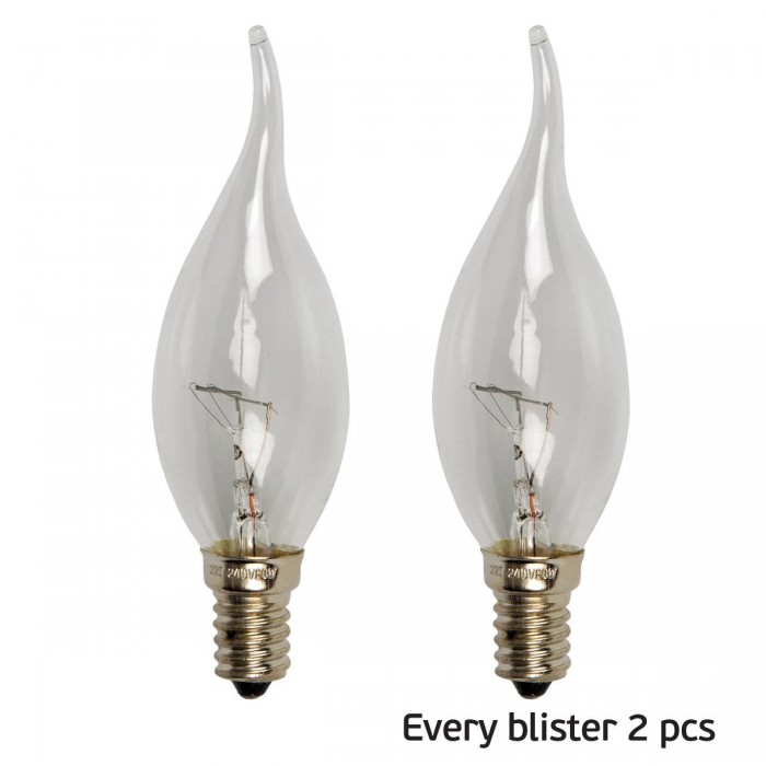 VK/926/60/CL/2 - Λάμπα κερί μύτη, E14, 60W, διάφανη, 2 τεμ.