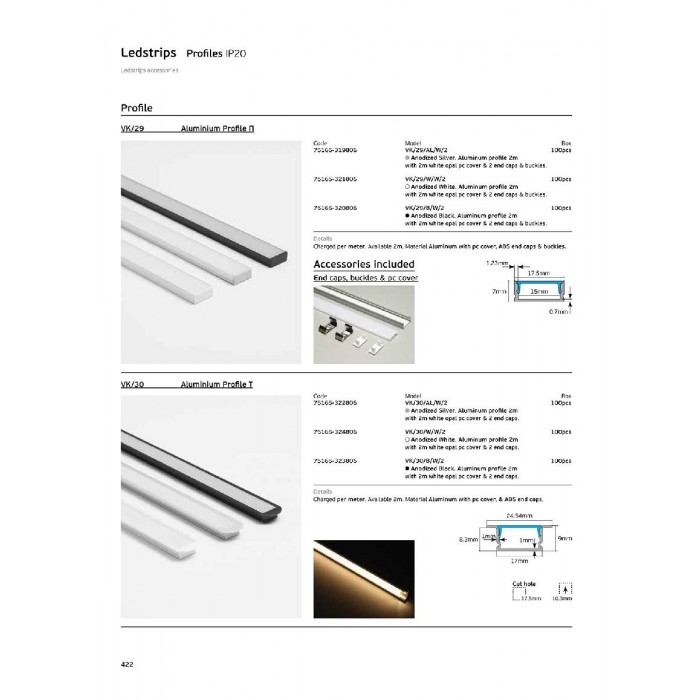 VK/29/B/W/2 - Προφίλ αλουμινίου για LED ταινίες, IP20. Μαύρο προφίλ 2m με 2m λευκό opal pc κάλυμμα & 2 καπάκια και αγκράφες. 2.000x17.5x7mm VK/29/B/W/2 - Προφίλ αλουμινίου για LED ταινίες, IP20. Μαύρο προφίλ 2m με 2m λευκό opal pc κάλυμμα & 2 καπάκια και αγκράφες. 2.000x17.5x7mm