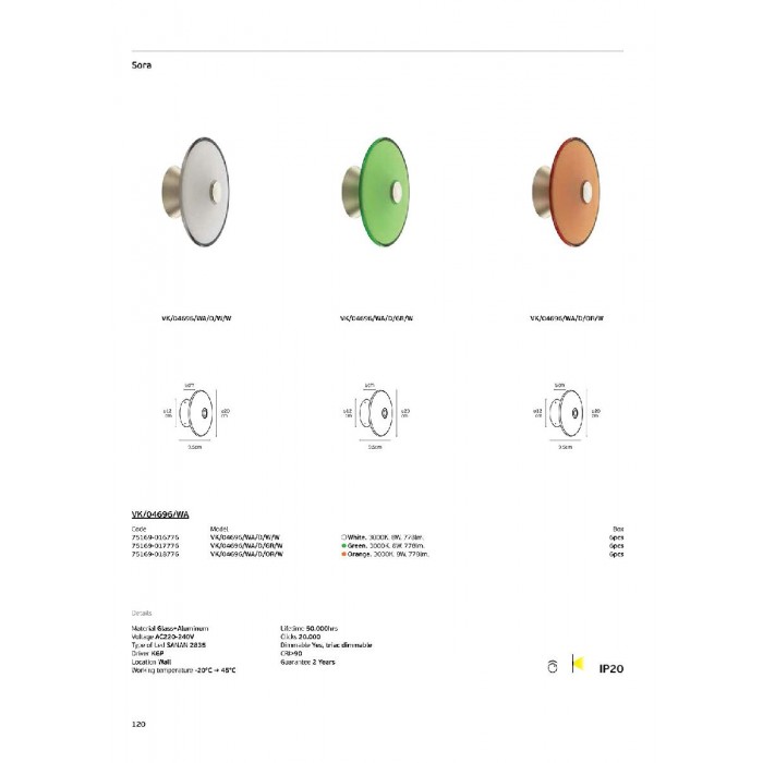 VK/04696/WA/D/GR/W - Πράσινο. 3000K. 8W. 778lm. AC220-240V. LED SANAN 2835. Τροφοδοτικό KGP. Φωτιστικό τοίχου. -20°C → 45°C. 50.000hrs. Clicks 20.000. Dim Yes, triac. CRI>90. Γυαλί + αλουμίνιο. IP20 VK/04696/WA/D/GR/W - Πράσινο. 3000K. 8W. 778lm. AC220-240V. LED SANAN 2835. Τροφοδοτικό KGP. Φωτιστικό τοίχου. -20°C → 45°C. 50.000hrs. Clicks 20.000. Dim Yes, triac. CRI>90. Γυαλί + αλουμίνιο. IP20