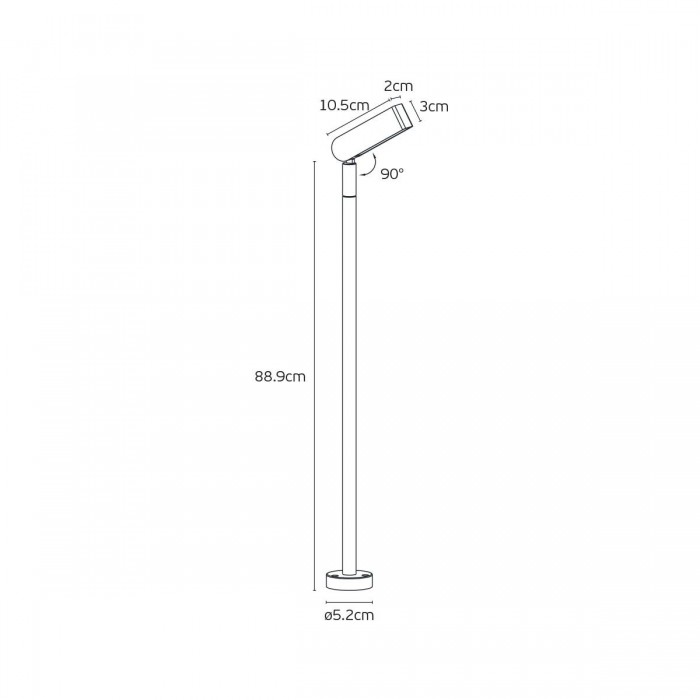 VK/04727/G/W/90 - Γκρι. 3000K. 5W. 226lm. DC 24V. LED Luminus MP-3030. 50.000hrs. 24°. Κίνηση φωτιστικού 90°. Dim Νο. -20°C→ 45°C. Εξωτερικό έδαφος. CRI>90. H88.9cm. Αλουμίνιο. IP65