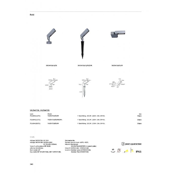 VK/04728/G/W -<p>Γκρι. 3000K. 5W. 239lm. AC100-240V DC 25-40V 200mA. LED Luminus MP-3030. 50.000hrs. 24°. Κίνηση φωτιστικού 180°. Dim Νο. -20°C→ 45°C. Class I. Τοίχου. CRI>90. Αλουμίνιο. IP65</p> VK/04728/G/W -<p>Γκρι. 3000K. 5W. 239lm. AC100-240V DC 25-40V 200mA. LED Luminus MP-3030. 50.000hrs. 24°. Κίνηση φωτιστικού 180°. Dim Νο. -20°C→ 45°C. Class I. Τοίχου. CRI>90. Αλουμίνιο. IP65</p>