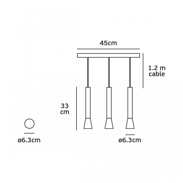 VK/03105PE/3/B - Φωτιστικό κρεμαστό αλουμινίου, 240V, 3xGU10, Max 3x12W (LED), IP20, 3xø6(45)x150cm, μαύρο 