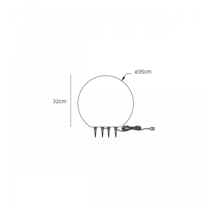 VK/01128/W/35 - Λευκό. E27. Max 20W (LED). AC220-240V. -20°C → 45°C.  Καλώδιο με βύσμα 1,5m. 4 ακίδες. PE. Εξωτερικό έδαφος. ø35cm. IP65 