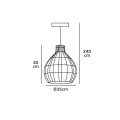VK/03146PE/35 - Φωτιστικό κρεμαστό rattan, 240V, Ε27, Max 20W (LED), IP20, ø35x40cm, ανοιχτό καφέ