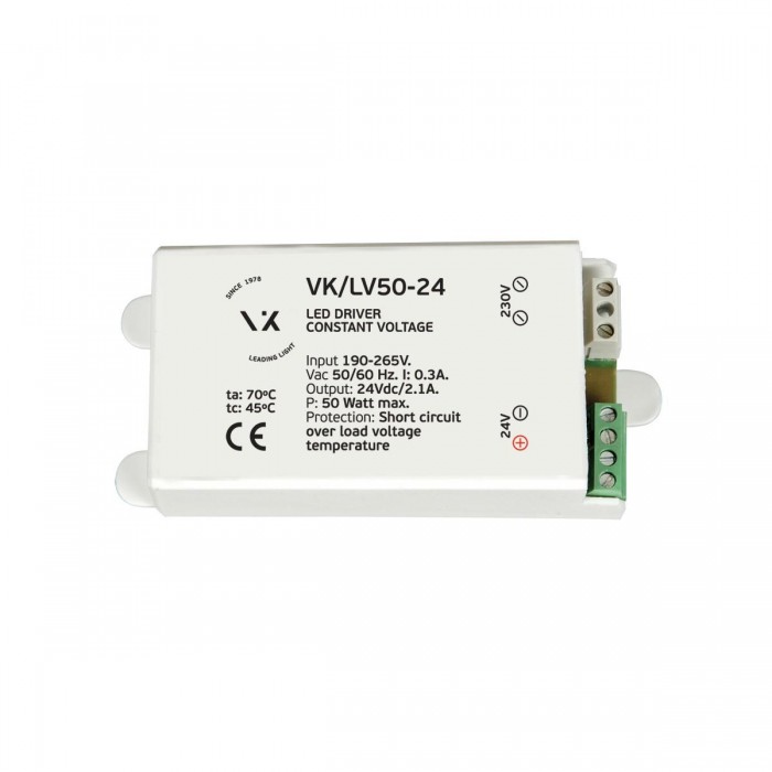 VK/LV50-24 - Τροφοδοτικό  Led 24V 50W. IP20