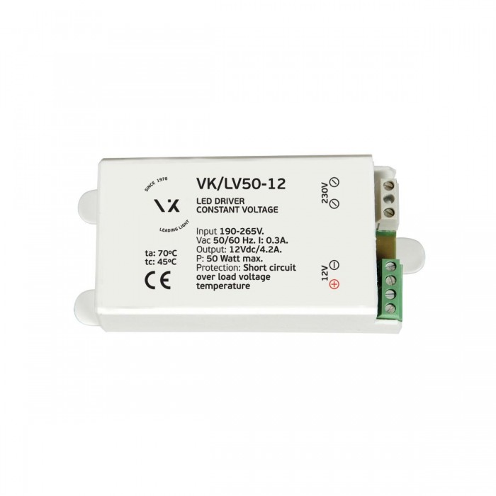 VK/LV50-12 - Τροφοδοτικό  Led 12V 50W. IP20