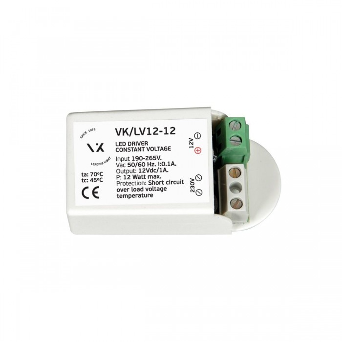 VK/LV12-12 - Τροφοδοτικό  Led 12V 12W. IP20