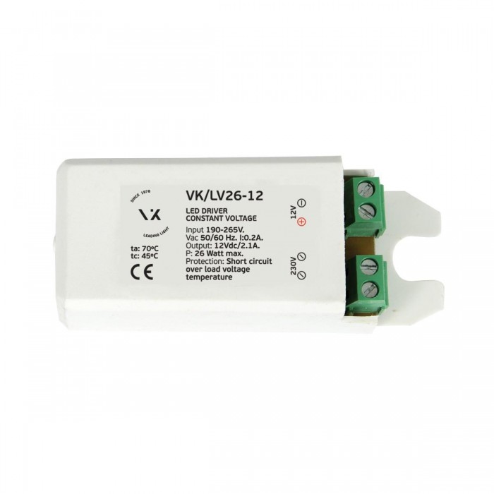 VK/LV26-12 - Τροφοδοτικό  Led 12V 26W. IP20
