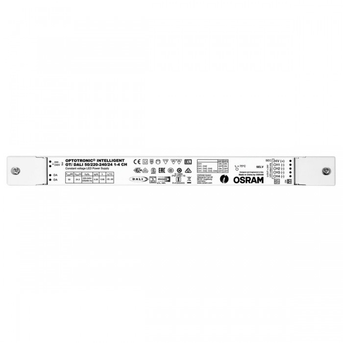 VK/Oti Dali 50W - Τροφοδοτικό OTI DALI OSRAM 43A, 50W, 220-240/24 1- 4 κανάλια, ντιμαριζόμενο, IP20