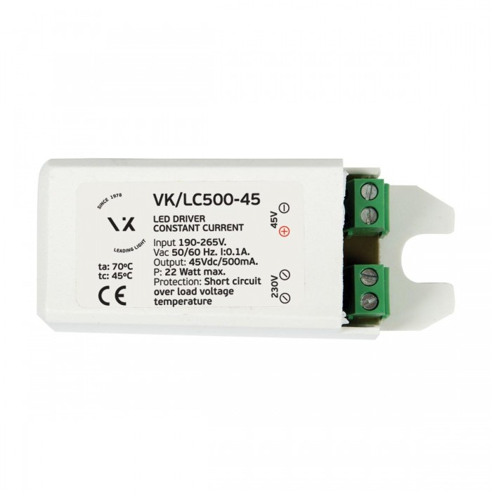 VK/LC500-45 - Τροφοδοτικό για led modules, 12-22W, 195-265V, 45VDC/500mA, IP20