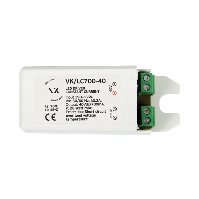 VK/LC700-40 - Τροφοδοτικό για led modules, 10-28W, 195-265V, 40VDC/700mA, IP20