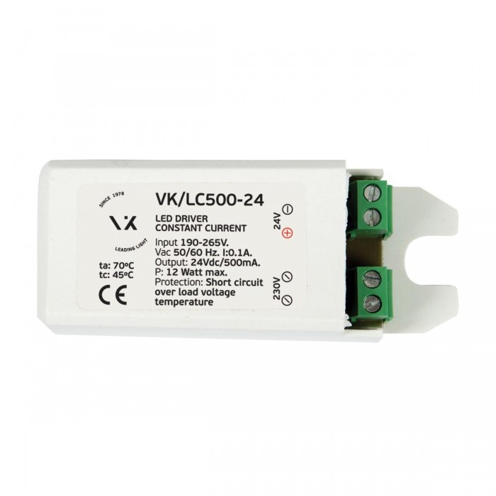 VK/LC500-24 - Τροφοδοτικό για led modules, 6-12W, 195-265V, 12-24VDC/500mA, IP20 VK/LC500-24 - Τροφοδοτικό για led modules, 6-12W, 195-265V, 12-24VDC/500mA, IP20