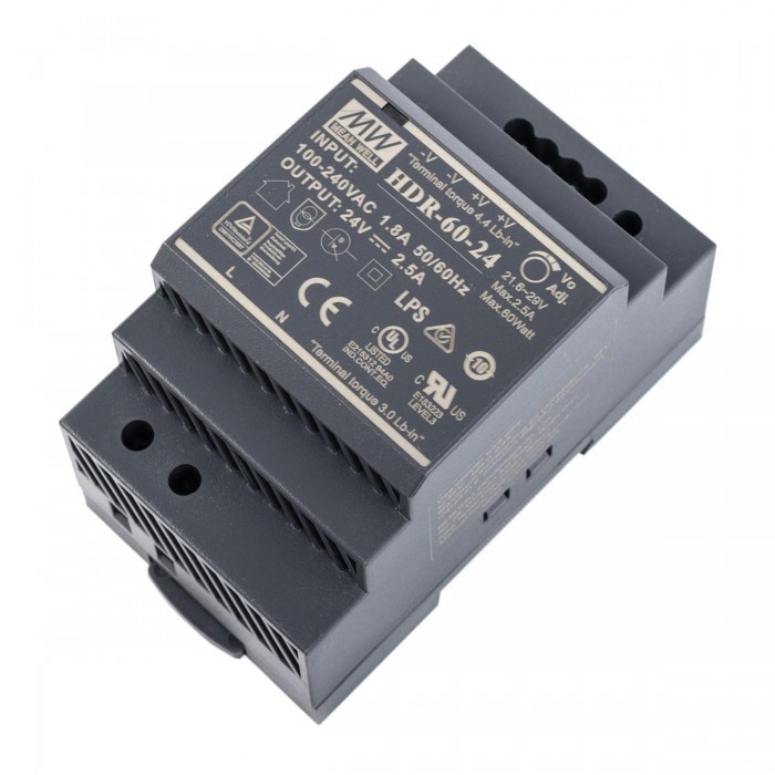 VK/HDR-60-24 - Τροφοδοτικό ράγας  Led MEANWELL 24V 60W. IP20