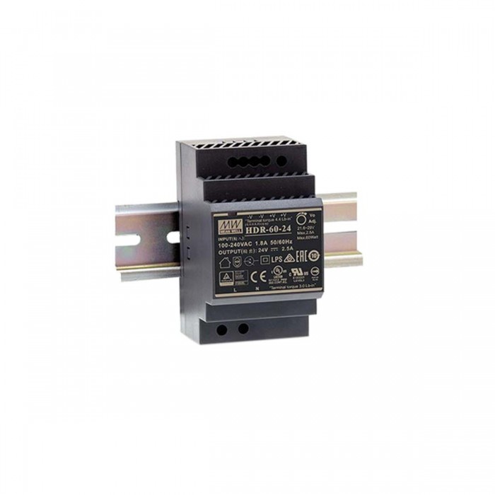 VK/HDR-60-24 - Τροφοδοτικό ράγας  Led MEANWELL 24V 60W. IP20