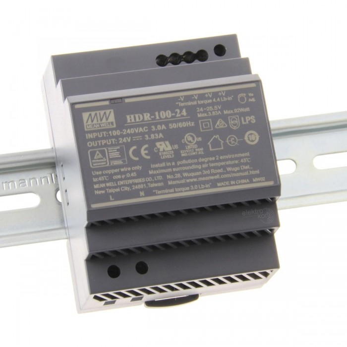 VK/HDR-100-24 - Τροφοδοτικό ράγας  Led MEANWELL 24V 100W. IP20