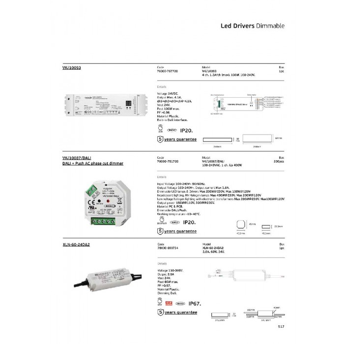 XLN-60-24DA2 - Led τροφοδοτικό  Mean well Dali. 110-305V. Πλαστικό. Dimming Dali. IP67