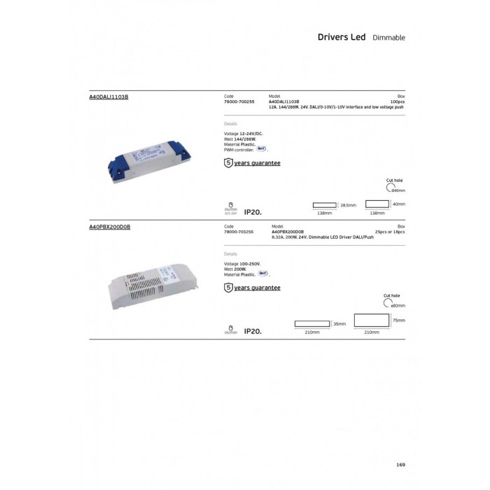A40PBX200D0B - Τροφοδοτικό ντιμαριζόμενο DALI/Push. 8.32A. 200W. 24V. IP20.