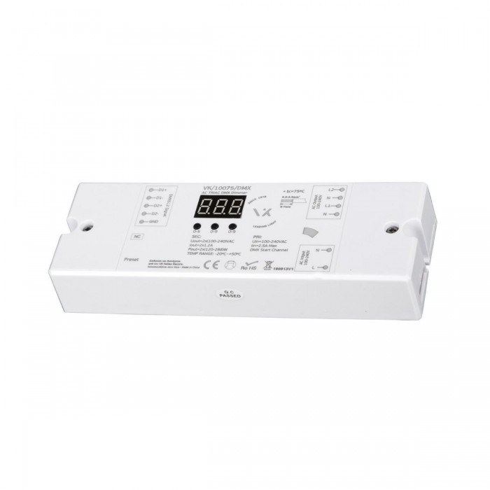 VK/10075/DMX - DMX Ροοστάτης AC TRIAC 100-240VAC 240-576W 2 κανάλια 1.2A VK/10075/DMX - DMX Ροοστάτης AC TRIAC 100-240VAC 240-576W 2 κανάλια 1.2A