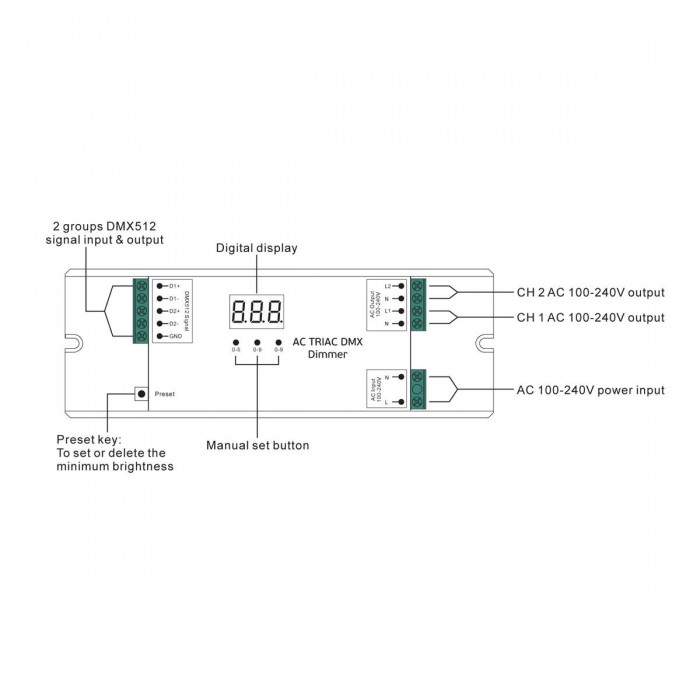 VK/10075/DMX - DMX Ροοστάτης AC TRIAC 100-240VAC 240-576W 2 κανάλια 1.2A VK/10075/DMX - DMX Ροοστάτης AC TRIAC 100-240VAC 240-576W 2 κανάλια 1.2A