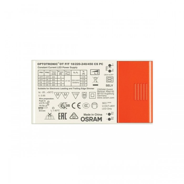 VK/OT FIT 18/220-240/450 CS PC - LED τροφοδοτικό OSRAM για modules D50, 18W, AC198-264V, DC225/325/350/450mA, dimmable VK/OT FIT 18/220-240/450 CS PC - LED τροφοδοτικό OSRAM για modules D50, 18W, AC198-264V, DC225/325/350/450mA, dimmable