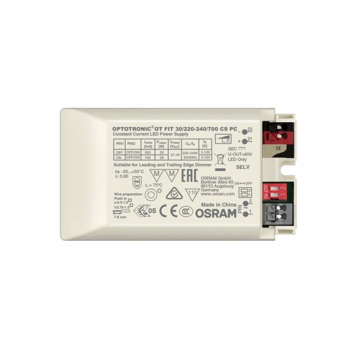 VK/OT FIT 30/220-240/700 CS PC - LED τροφοδοτικό OSRAM για modules D111, 13.5-28W, AC198-264V, DC500/700mA, dimmable