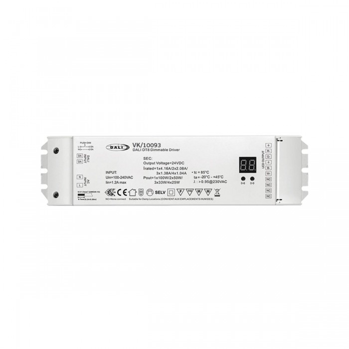 VK/10093 - Led τροφοδοτικό Dali. 4 ch. 1.2A/ch (max). 100W. AC100-240V. Πλαστικό. Dim Dali. IP20 VK/10093 - Led τροφοδοτικό Dali. 4 ch. 1.2A/ch (max). 100W. AC100-240V. Πλαστικό. Dim Dali. IP20