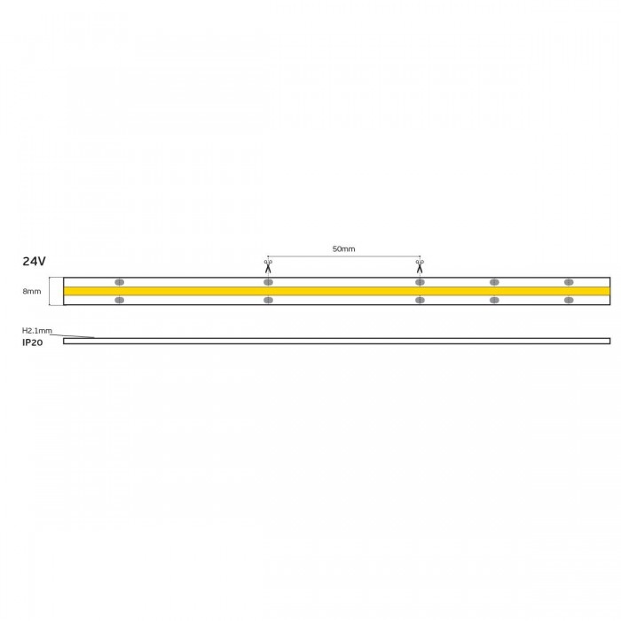 VK/24/COB/965/480 - Ταινία LED COB. 24V. 6500K. 1150lm/m. Κοπή κάθε 50mm. 10W/m. 5m/roll. LED COB 480. Led qty 480pcs/m. CRI>90. Dim yes. -40°C → 80°C. IP20 - 5m