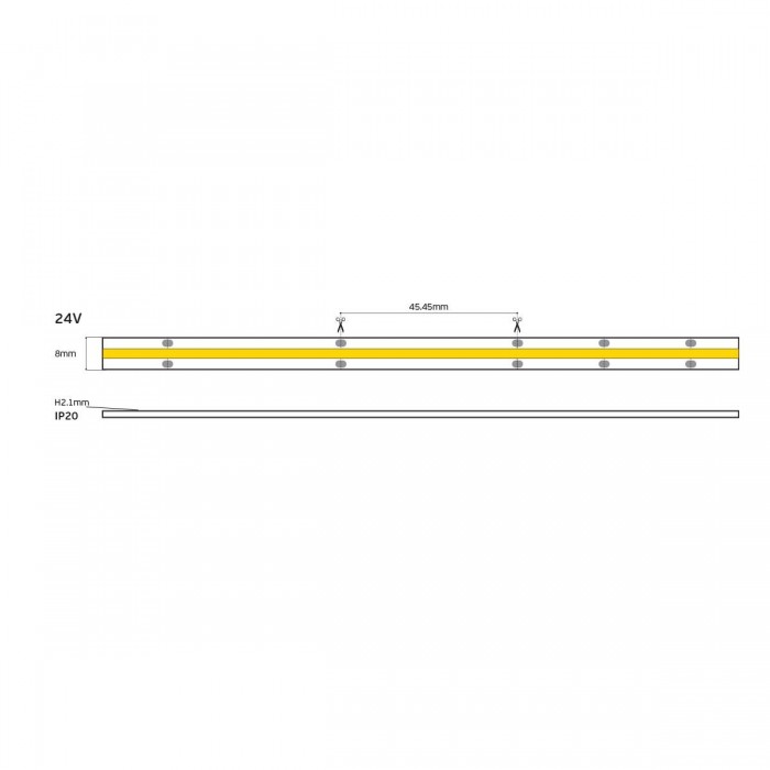 VK/24/COB/927/528 - Ταινία LED COB. 24V. 2700K. 1400lm/m. Κοπή κάθε 45.45mm. 14W/m. 5m/roll. LED COB 528. Led qty 528pcs/m. CRI>90. Dim yes. -40°C → 80°C. IP20 - 5m VK/24/COB/927/528 - Ταινία LED COB. 24V. 2700K. 1400lm/m. Κοπή κάθε 45.45mm. 14W/m. 5m/roll. LED COB 528. Led qty 528pcs/m. CRI>90. Dim yes. -40°C → 80°C. IP20 - 5m