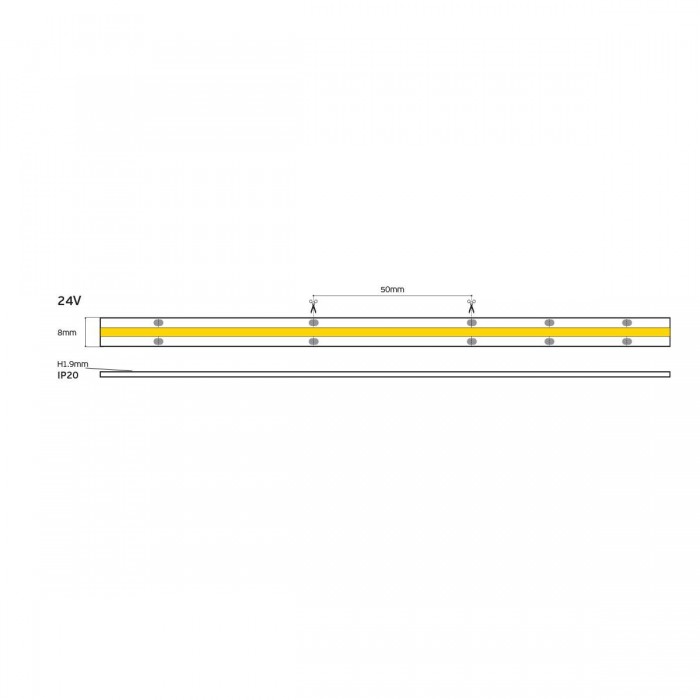 VK/24/COB/RGB/576 - Ταινία LED COB. 24V. RGB. 398.44lm/m. Κοπή κάθε 50mm. 14W/m. 5m/roll. LED COB 576. Led qty 576pcs/m. CRI>90. Dim yes. -40°C → 80°C. IP20 - 5m