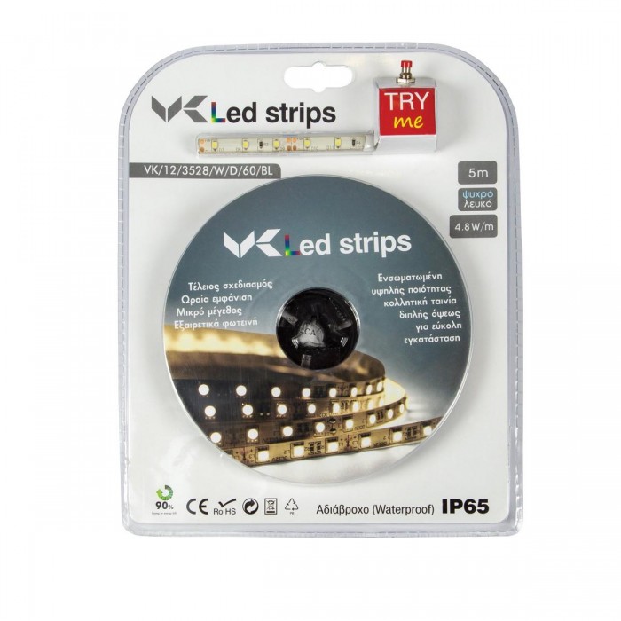 VK/12/3528/W/W/60/BL - Ταινία Led, 5m, 12V, 4,8W/m, 3000K, IP65 - 5m