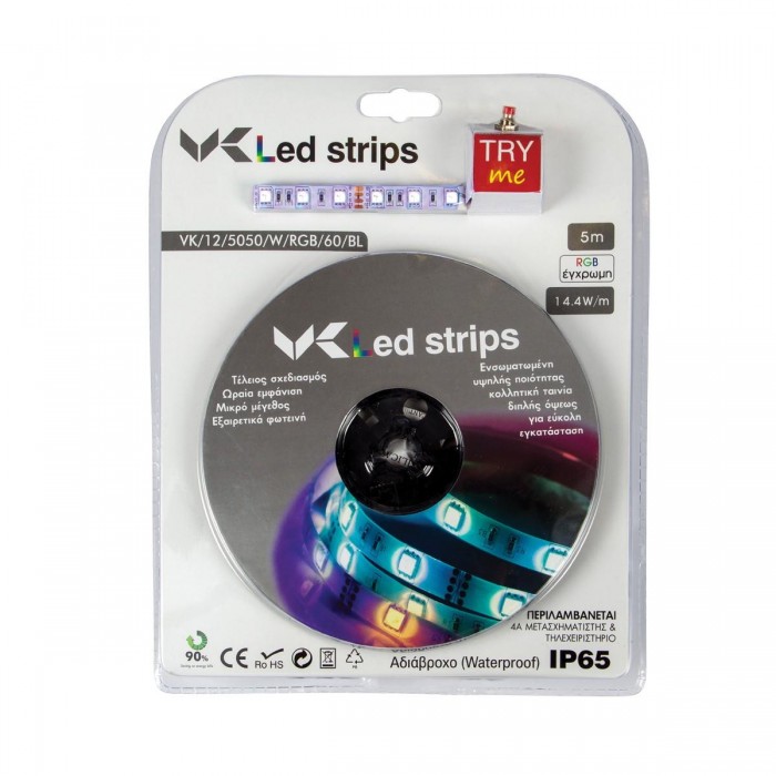 VK/12/5050/W/RGB/60/BL - Ταινία Led, 5m, 12V, 14,4W/m, RGB, IP65 - 5m